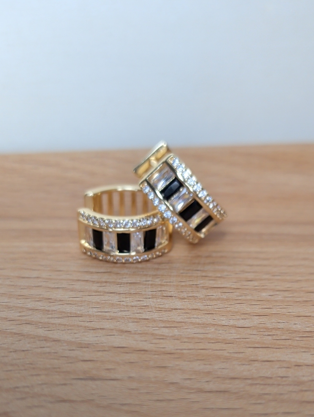 18k Gold Filled Black & Clear CZ Huggie Hoopie Earrings